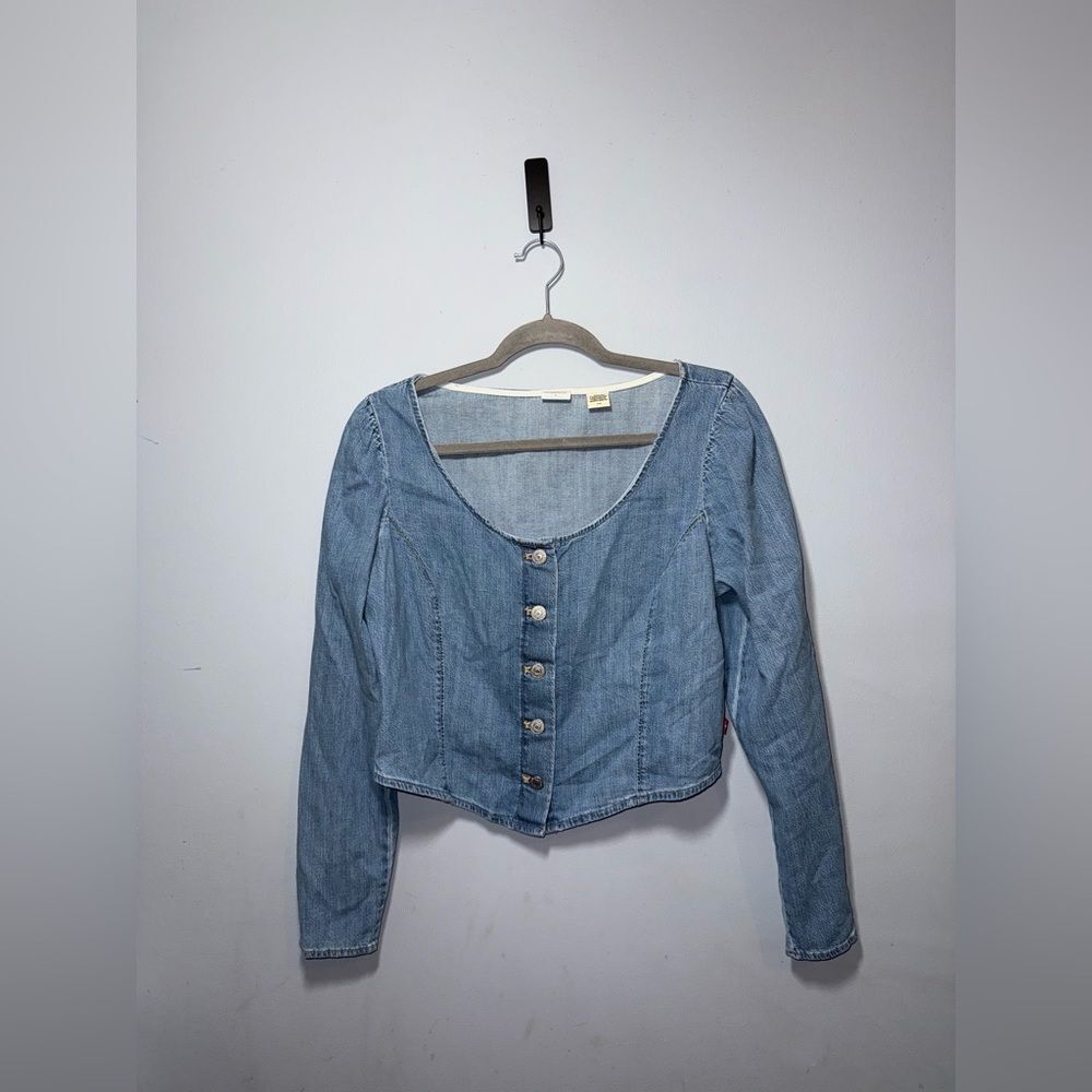 Levi's women's daryn corset long sleeve Blue Light Denim blouse Size Large EUC